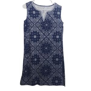 Caribbean Joe Blue Patterned Embroidered Sleeveless Resort Vacation Dress Sz PL